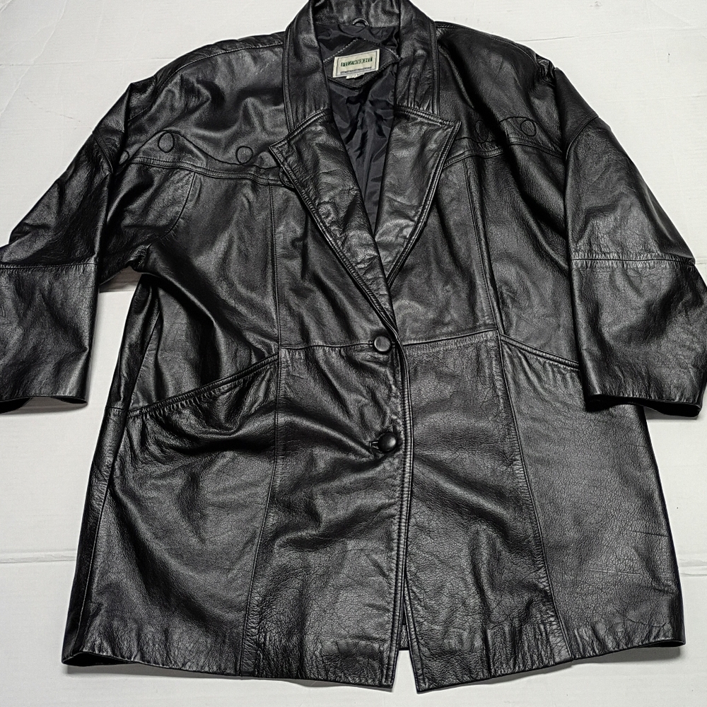❤️WOMENS FITZ WRIGHT LEATHER & EMBROIDERED ACCENTS MID LENGTH COAT JACKET 1X